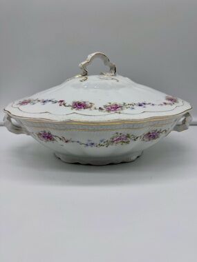 Antique Z.S.&Co Bavaria Floral Porcelain Covered Serving Dish Tureen